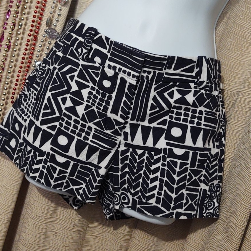 J. Crew Navy & White Aztec Print Statement Shorts Sz. 0
